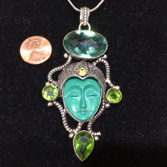 Very unique sterling silver 925 pendant with Peridot and light blue stones - Picture 5 of 6